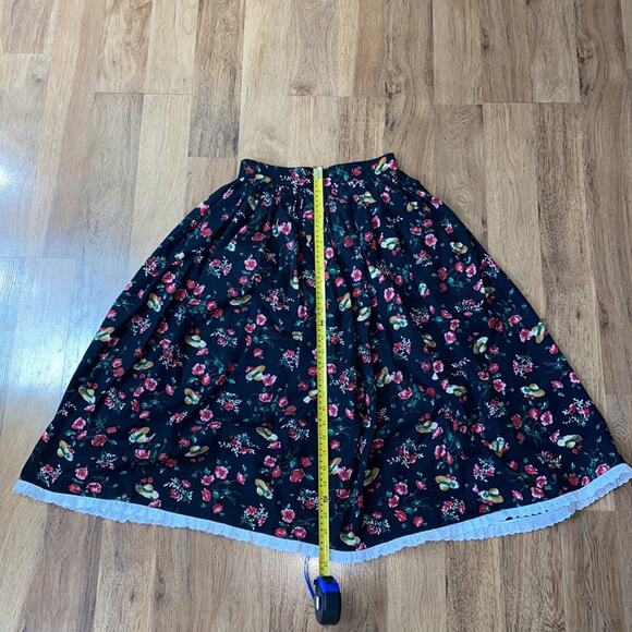 Vintage High Waist A-Line Midi Skirt w/ Floral & Hat All Over Print & Lace Sz Sm - Picture 7 of 7